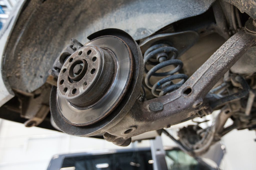 car brake disc at repair station